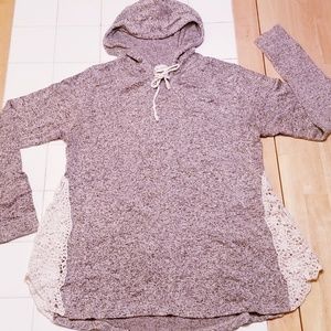 Free Kisses Heather Gray Lace Detail Top/Hoodie